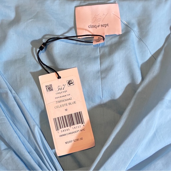 Cinq A Sept NWT Celeste Light Blue Puff Sleeve Crop Top medium - Picture 6 of 9